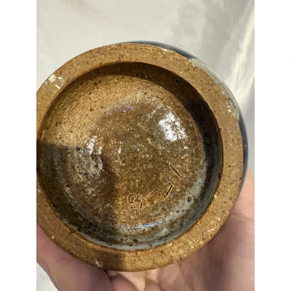 Studio Art Pottery Ceramic Brown Blue Glazed Vase Planter Pot Signed